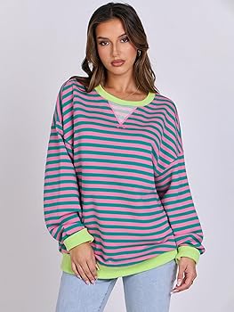 Women Striped Oversized Sweatshirt Crewneck Long Sleeve Shirts Hoodies 2025 Summer Fashion Pullover Top Y2K Outfits